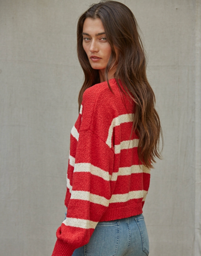 Knit Sweater Striped Crewneck Top