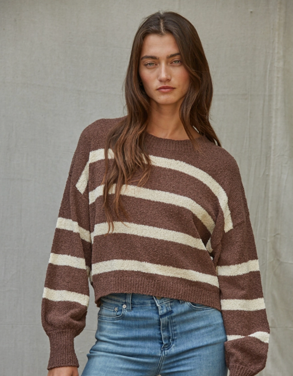 Knit Sweater Striped Crewneck Top