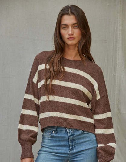 Knit Sweater Striped Crewneck Top