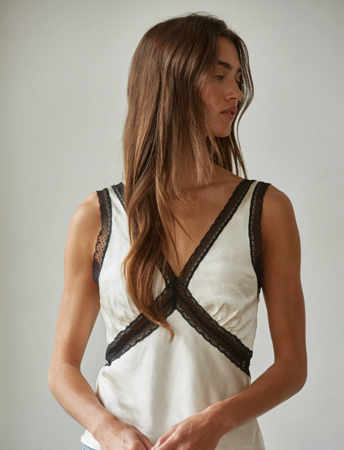 Sleeveless Top W/Contrast Lace