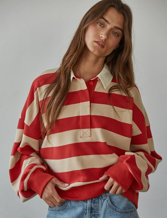 Striped Half Button Up Top