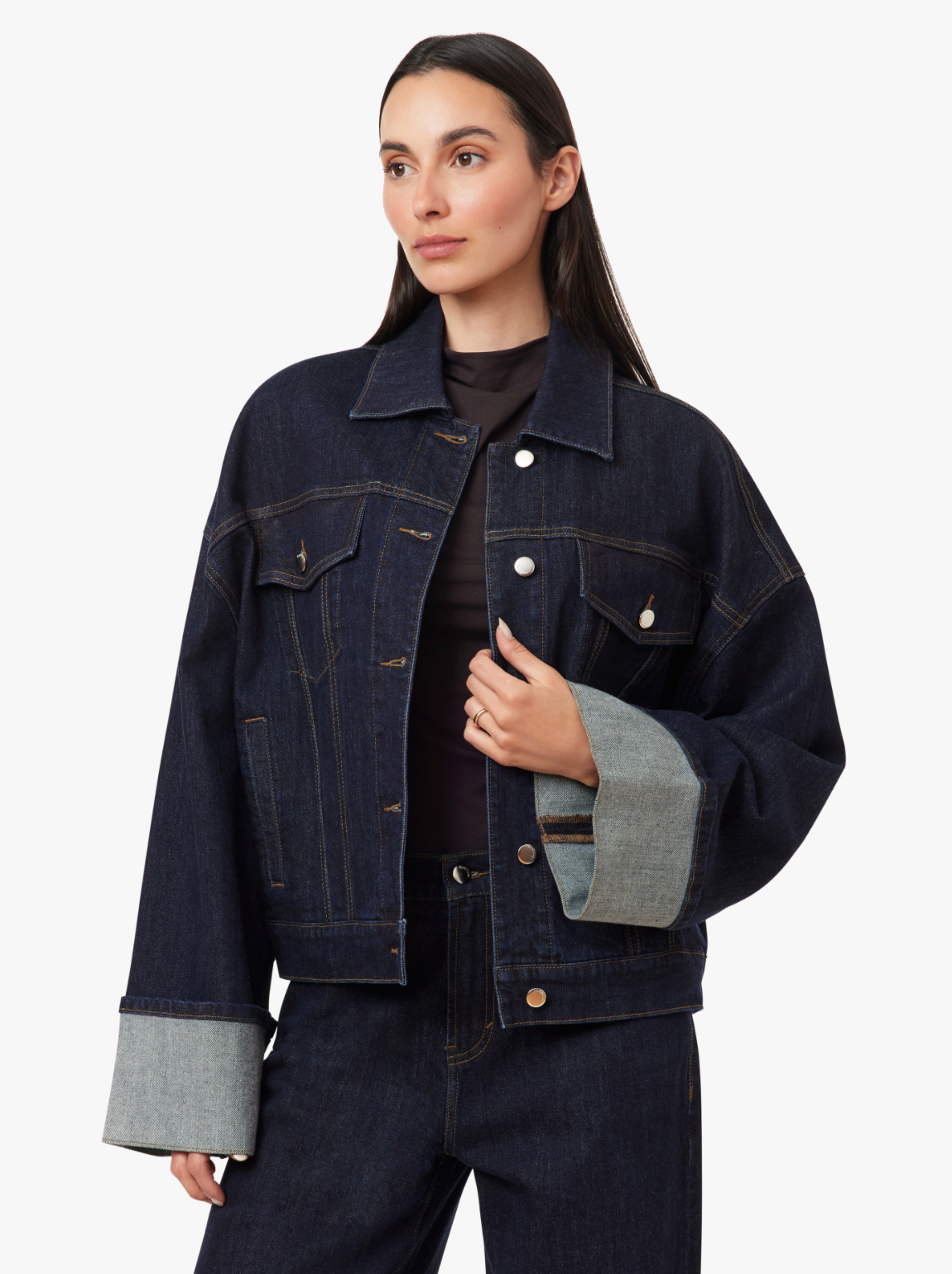 Cuffed Denim Trucker Jacket