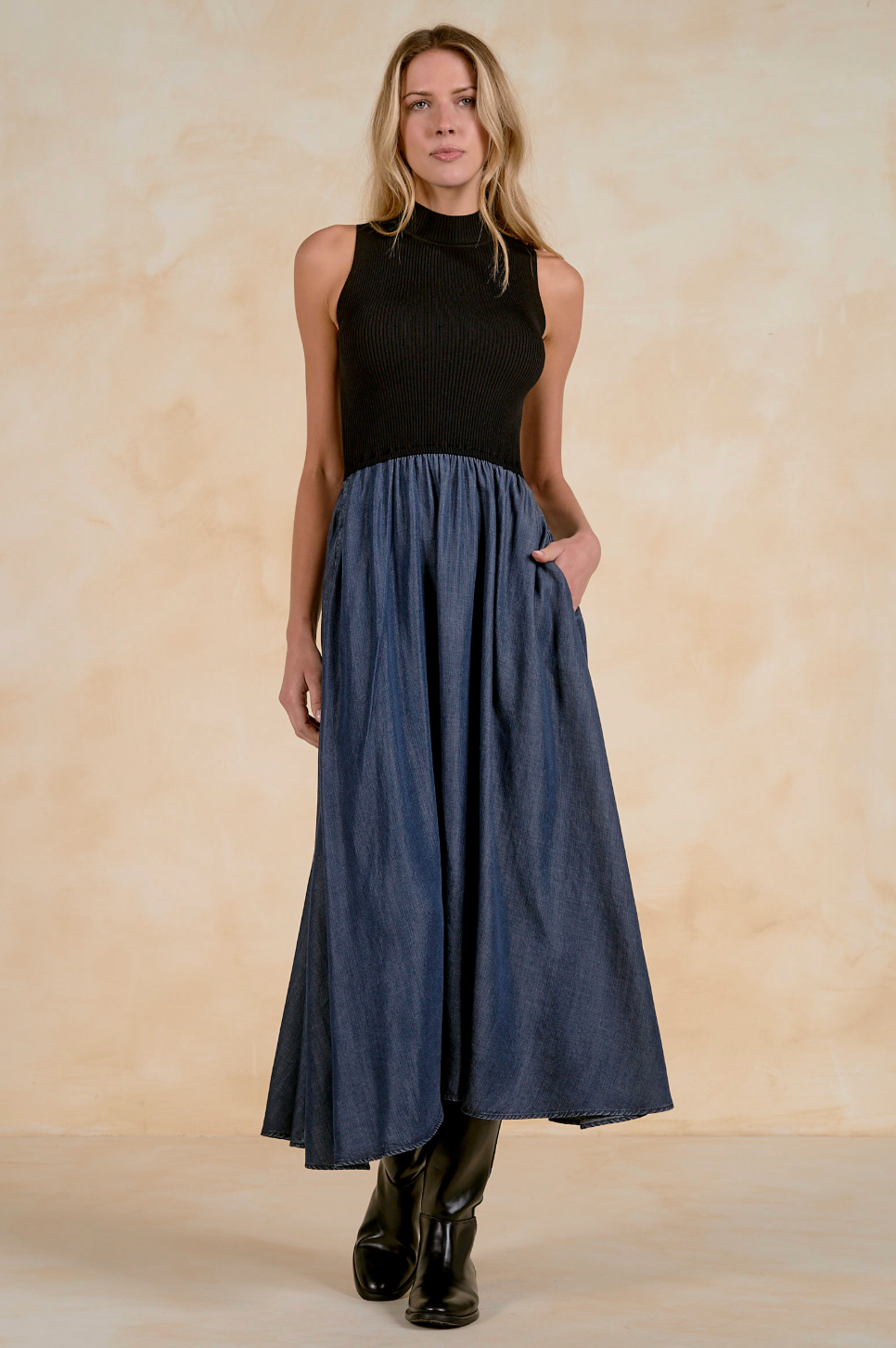 Mock Neck Sleeveless Dress