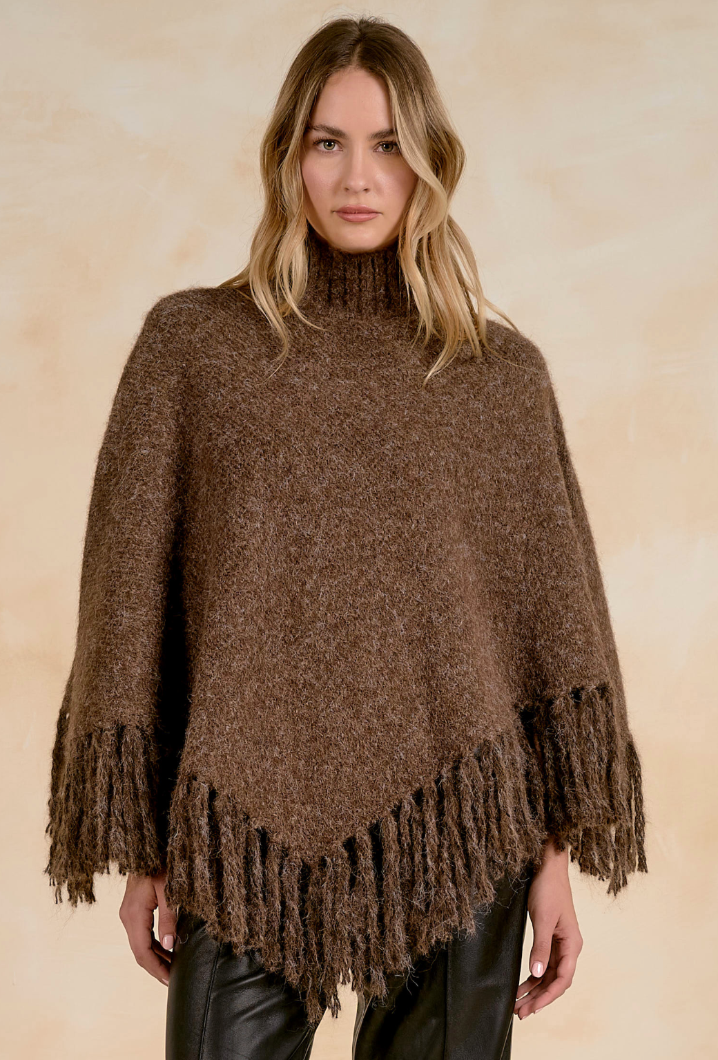 Turtleneck Fringe Poncho