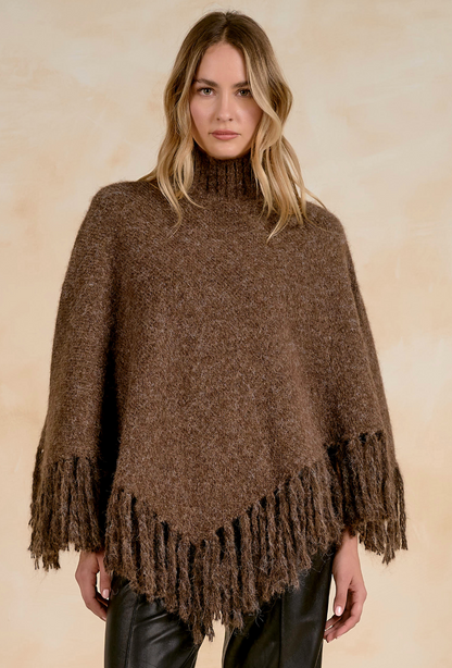 Turtleneck Fringe Poncho