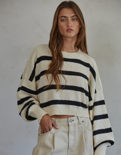 Knit Sweater Striped Crewneck Top