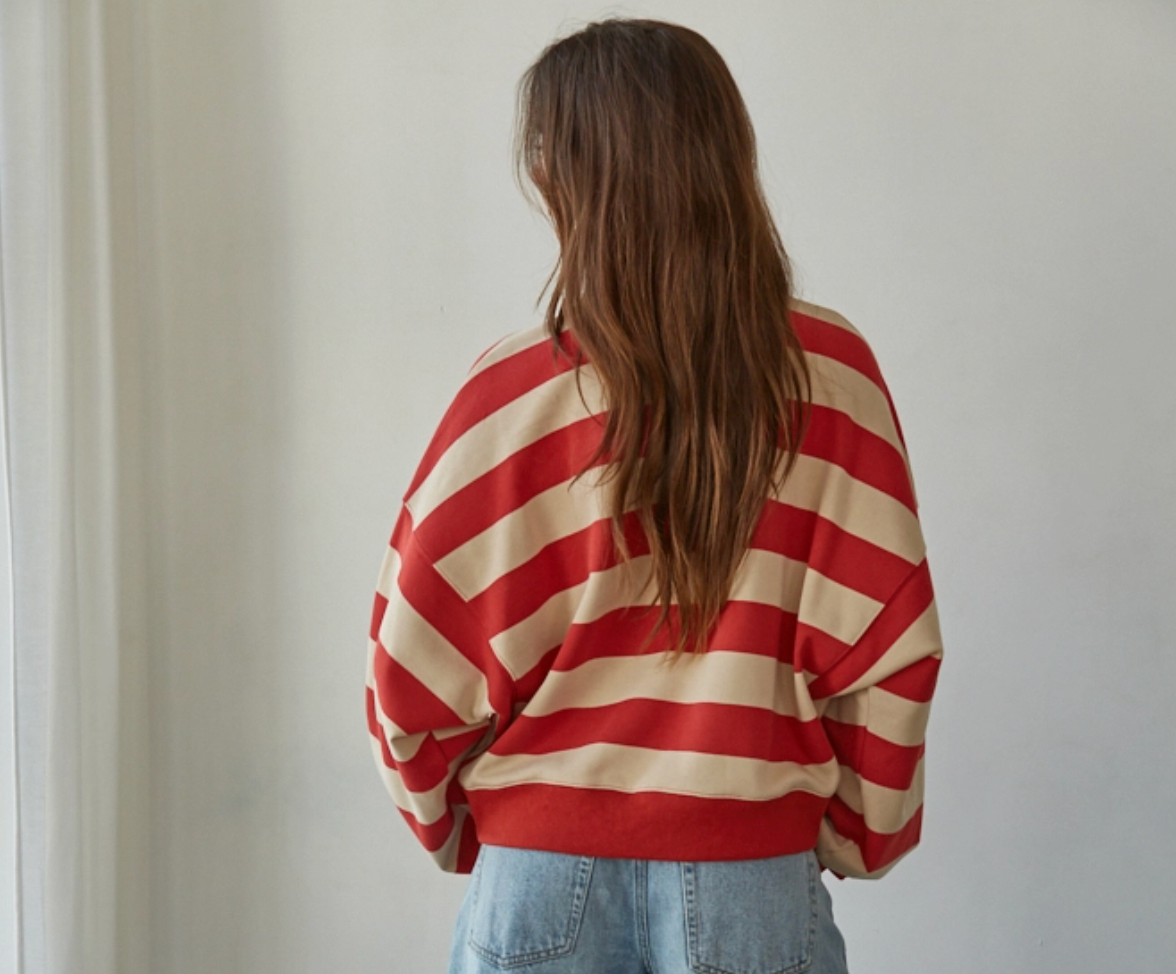 Striped Half Button Up Top