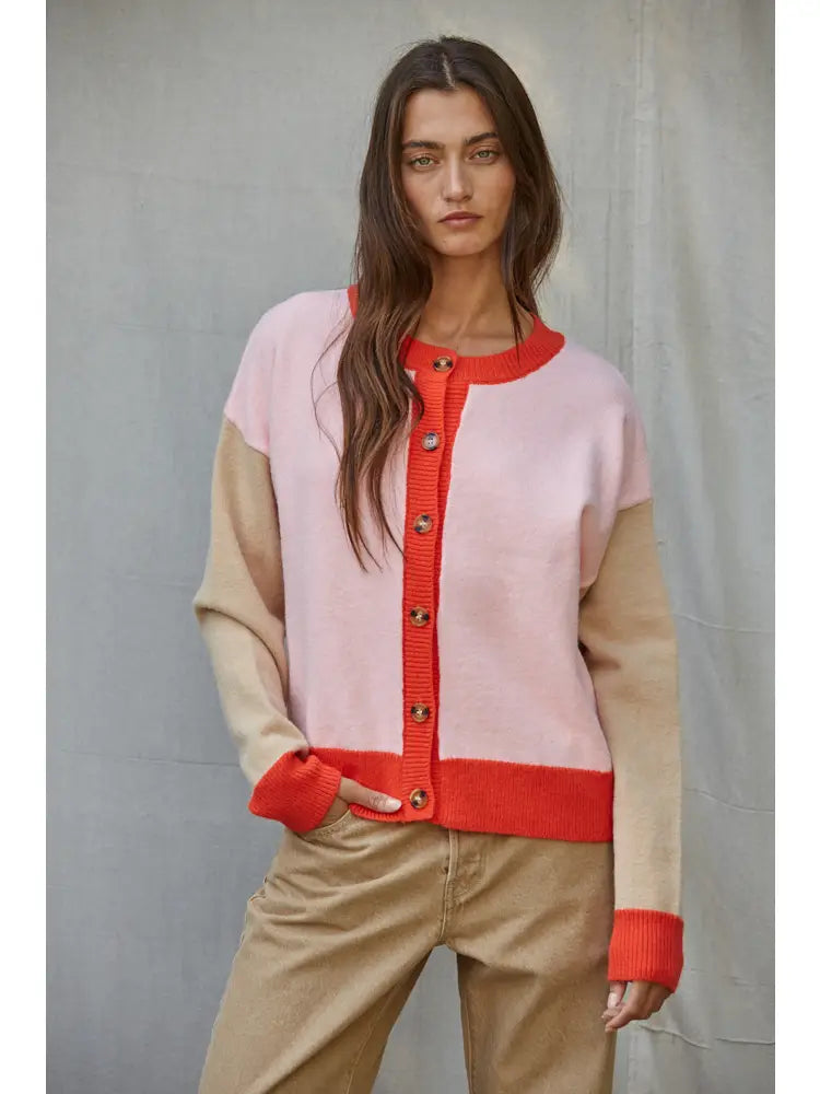 Pink & Taupe Cardigan Sweater