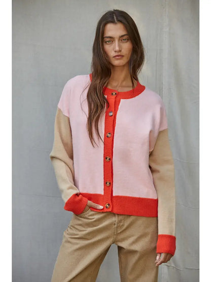 Pink & Taupe Cardigan Sweater