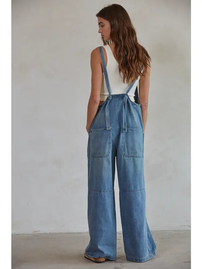 Denim Square Neck Overalls