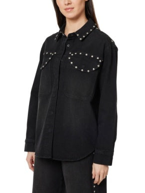 Denim Shirt Jacket w/studs