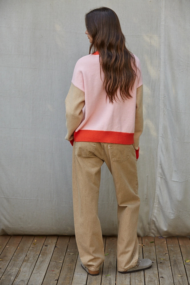 Pink & Taupe Cardigan Sweater