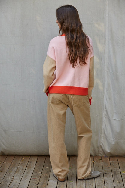 Pink & Taupe Cardigan Sweater