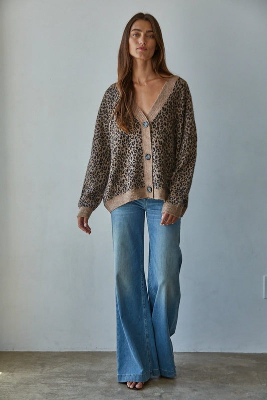 V-Neck Animal Print Cardigan