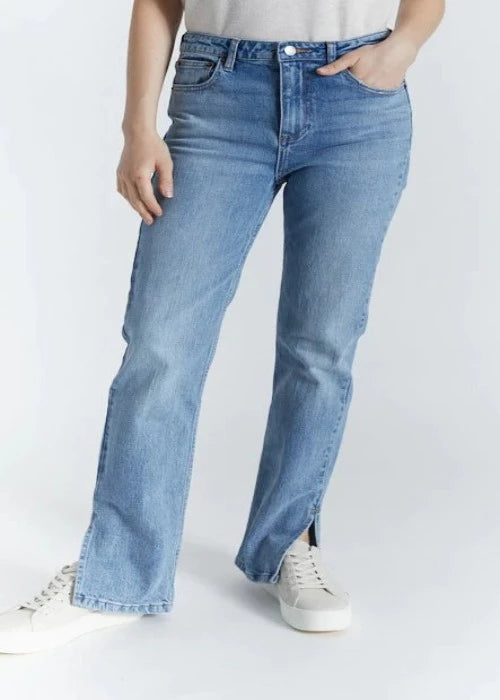 High-Rise Side Slit Straight Leg Jean